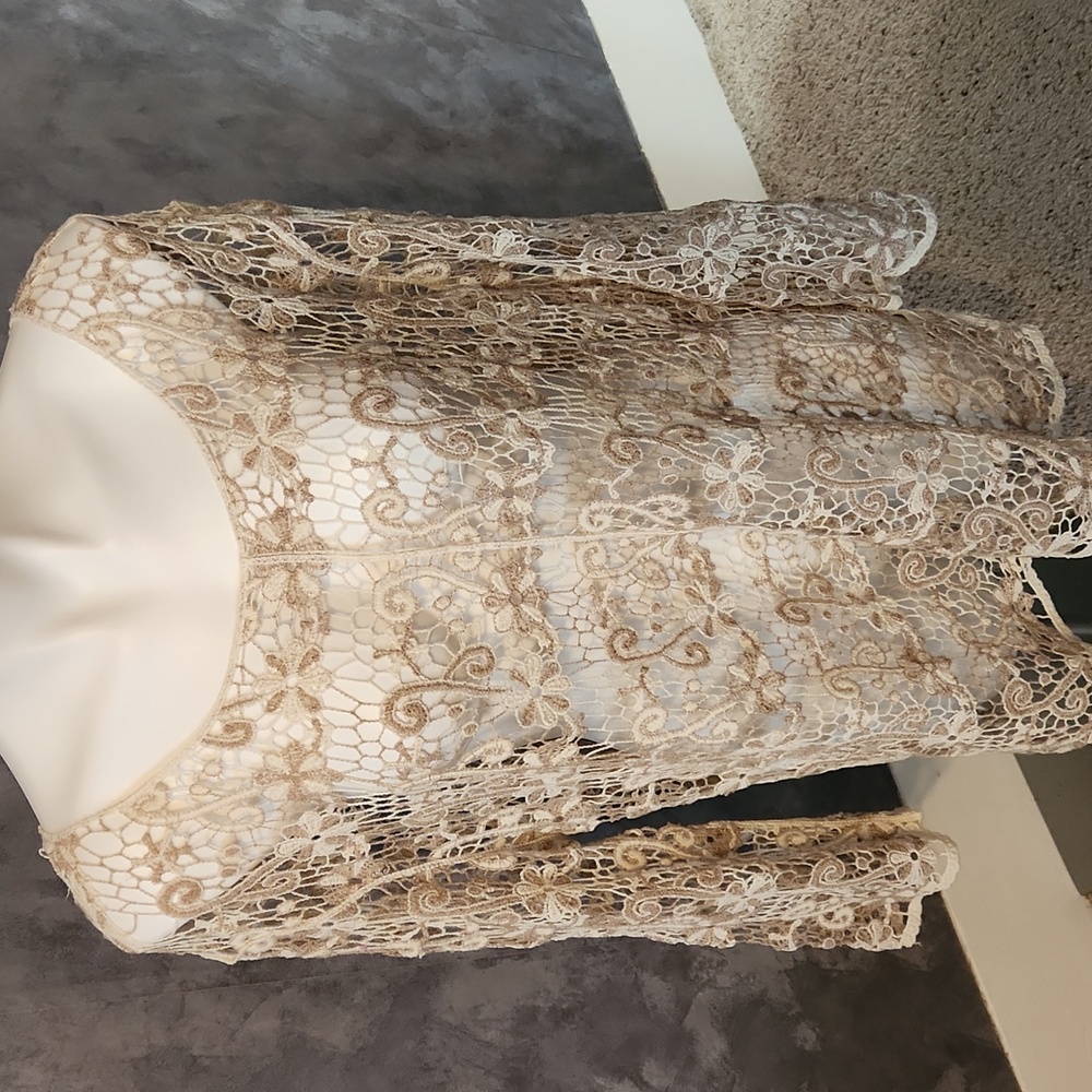Adiva Beige Lace See-through Blouse Sz 2X